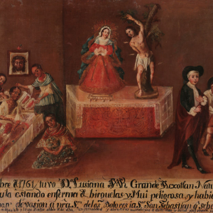 Exvoto de Lusiana Grande Axotlan a la Virgen de los Dolores y a San Sebastián